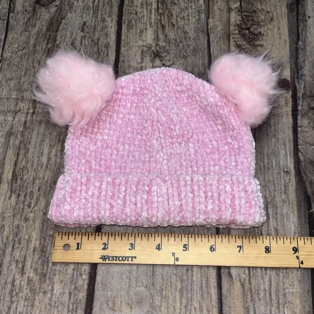 Claire's Club Pink Bear Face Pom Pom Beanie Hat Girls